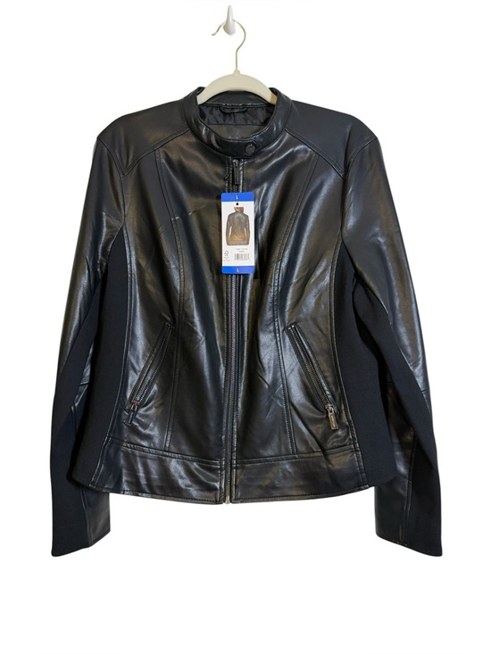 Kenneth Cole Jackets & Blazers - Kenneth Cole Black Mixed Media Faux Leather Moto Jacket sz L